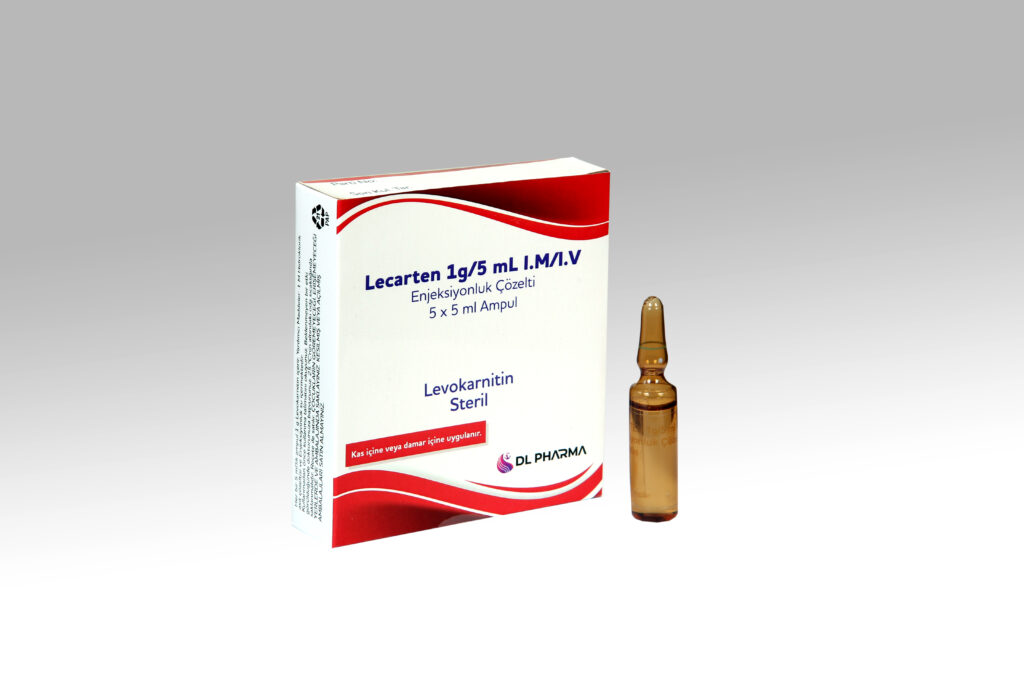 Lecarten 1 g/5 mL I.M/I.V enjeksiyonluk çözelti kutusu ve ampulü